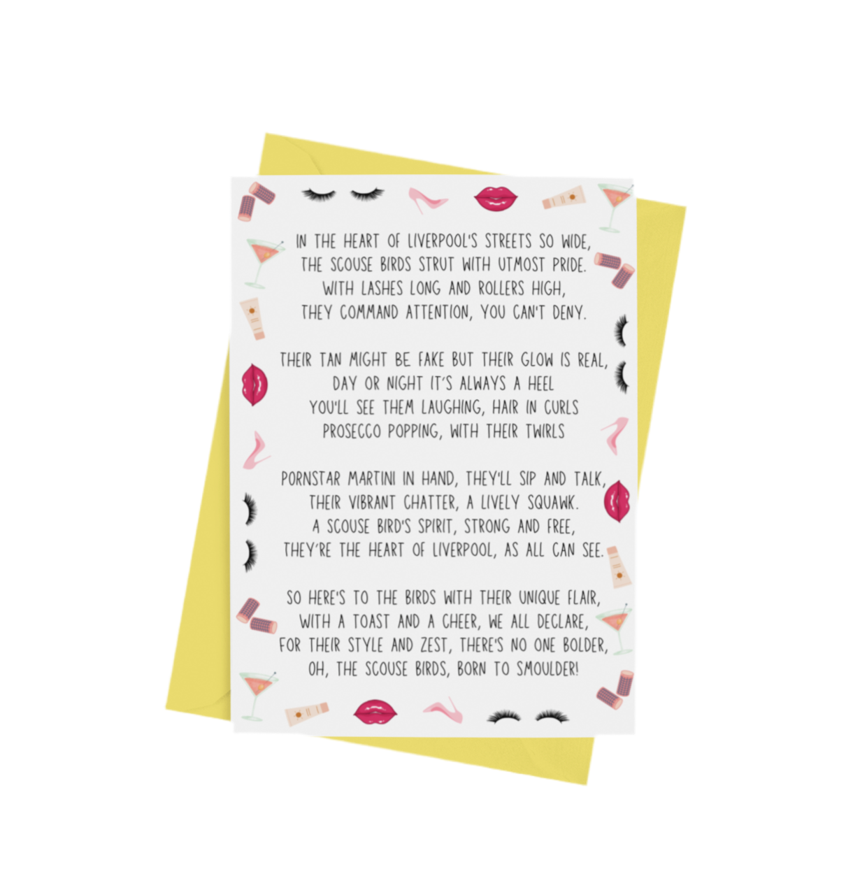 A poem about scouse birds celebrating how fantastic they are on an A5 greetings card scouse card liverpool