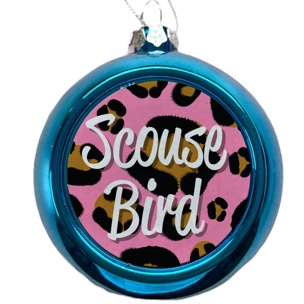 Scouse Bird Leopard Print Christmas Tree Bauble