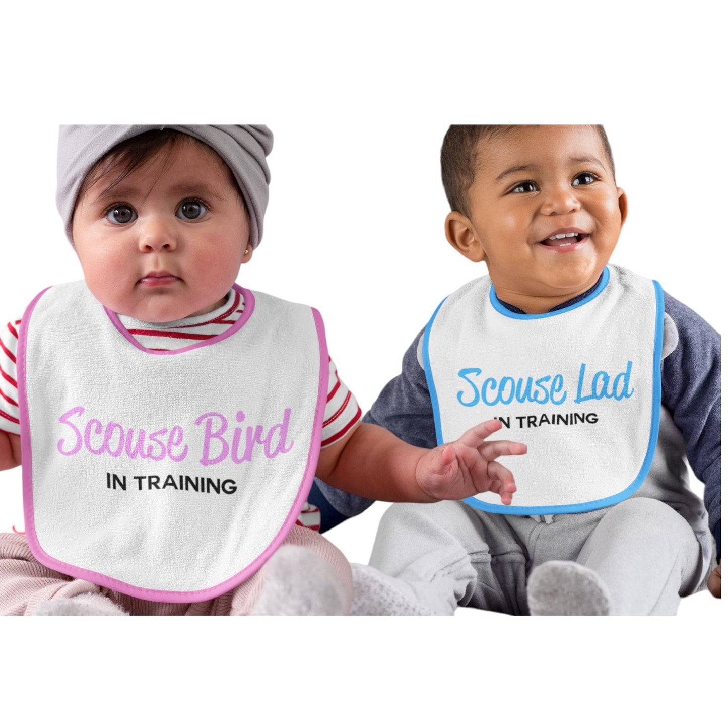 Scouse Bird & Scouse Lad In Training Baby Bibs