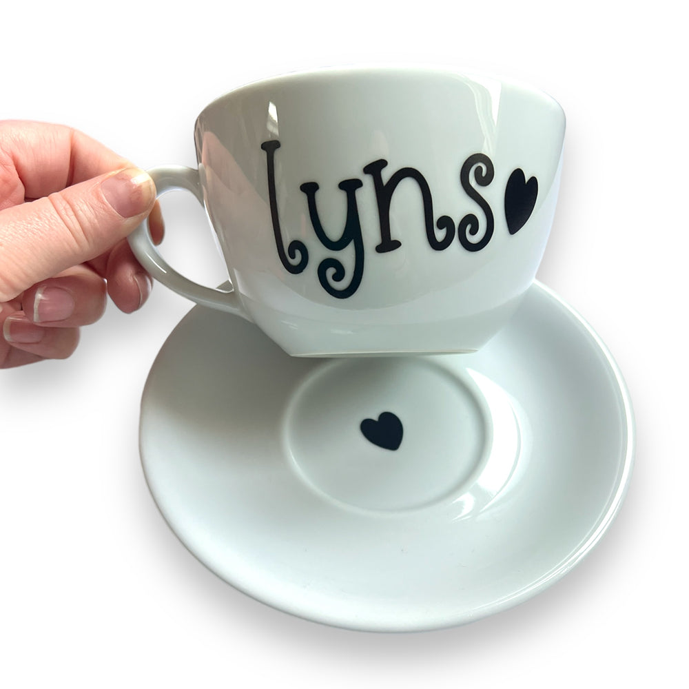 Personalised Heart Cappuccino Cup & Saucer