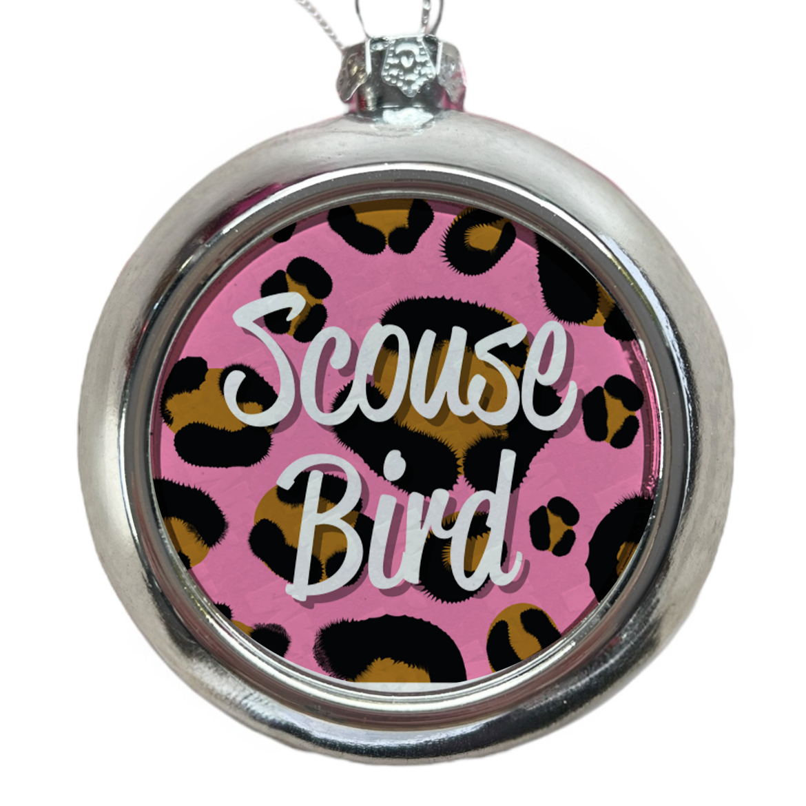 Scouse Bird Leopard Print Christmas Tree Bauble