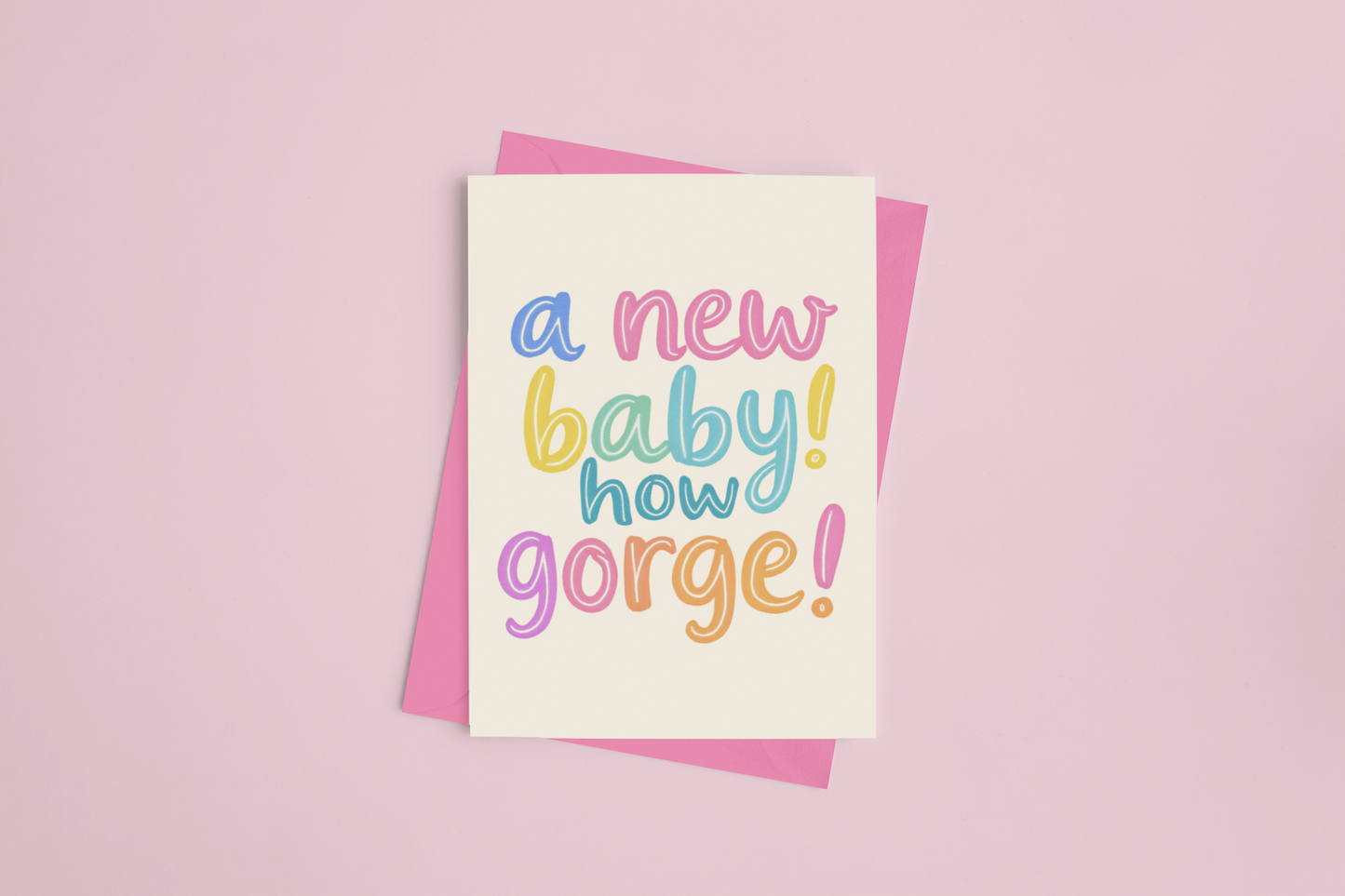 A New Baby! How Gorge! Baby Card – A5 greeting card with a sweet and celebratory design, envelope included.