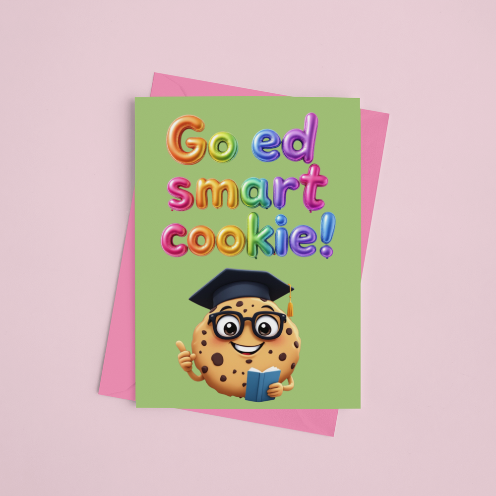 Go Ed, Smart Cookie! Congratulations Card – A5 greeting card with a fun, celebratory design, envelope included.