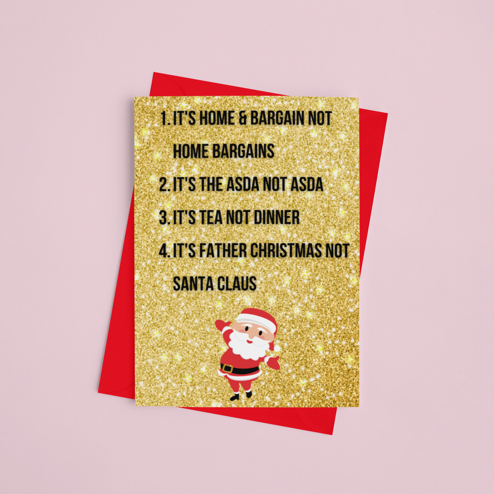 a5 christmas card saying it's Father Christmas not Santa Claus