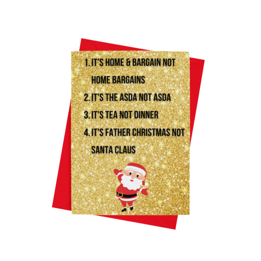 a5 christmas card saying it's Father Christmas not Santa Claus