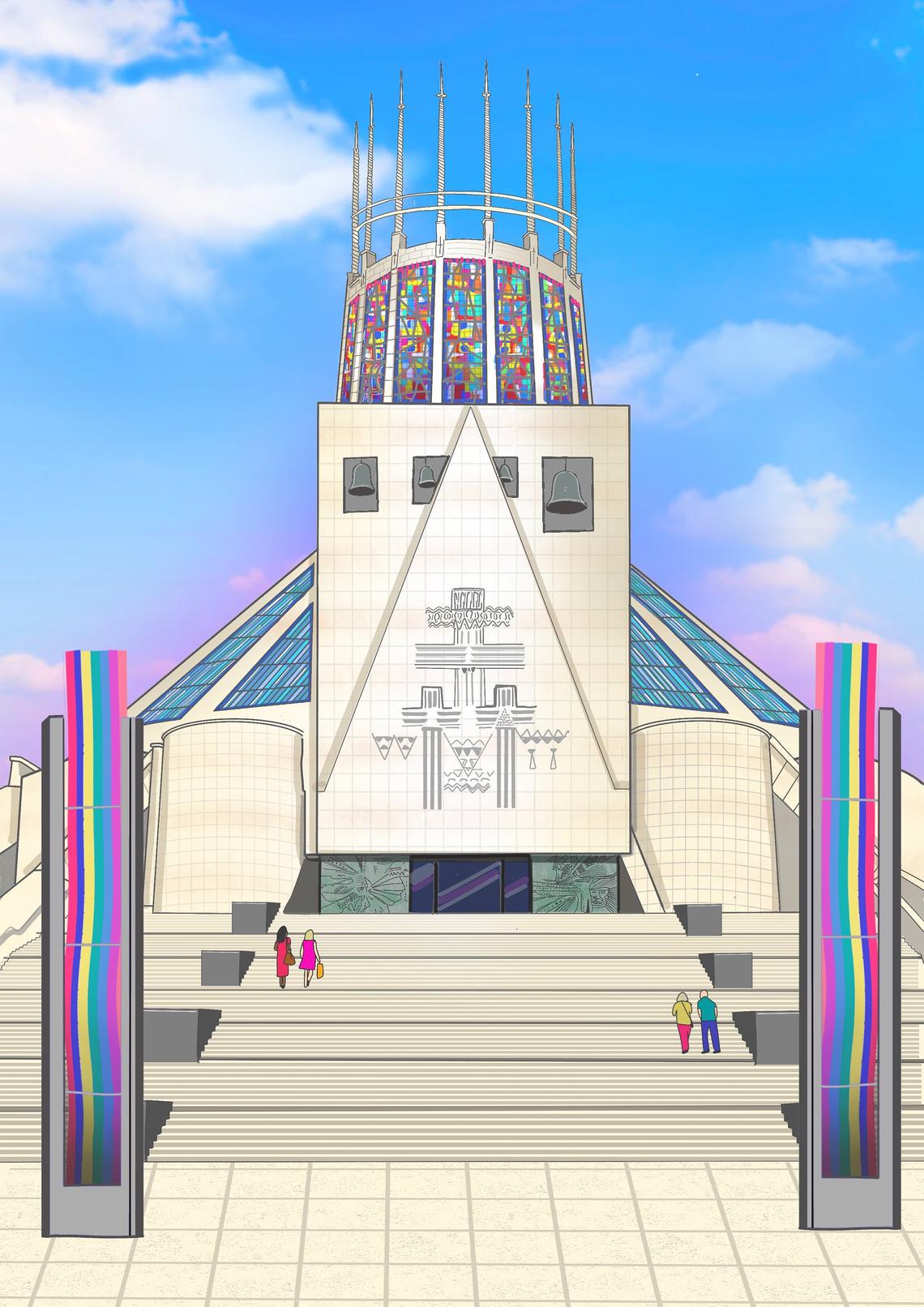 Metropolitan Cathedral Print A4 Mounted - Print - The Scouse Bird Shop