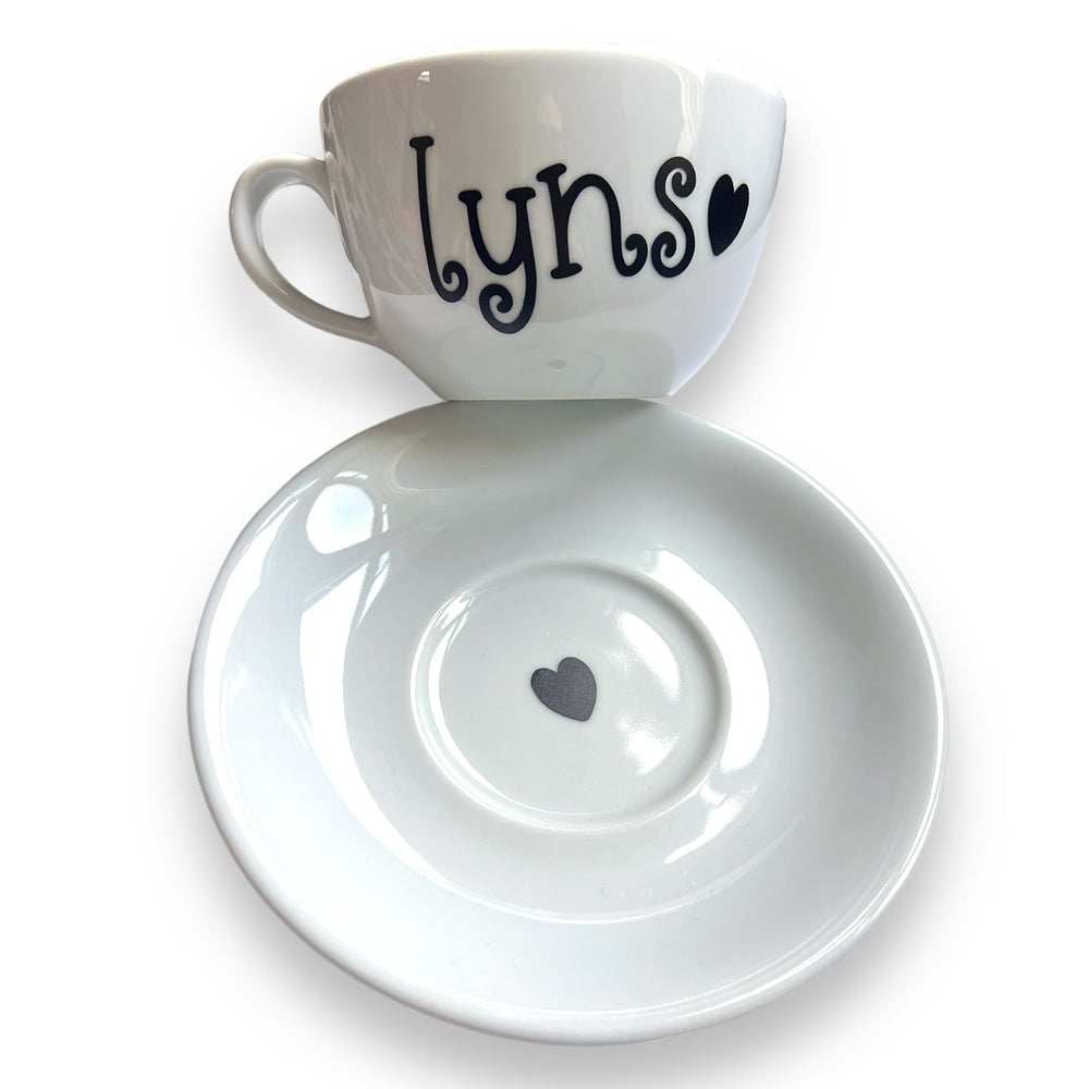 
                  
                    Personalised Heart Cappuccino Cup & Saucer - Mug - The Scouse Bird Shop
                  
                