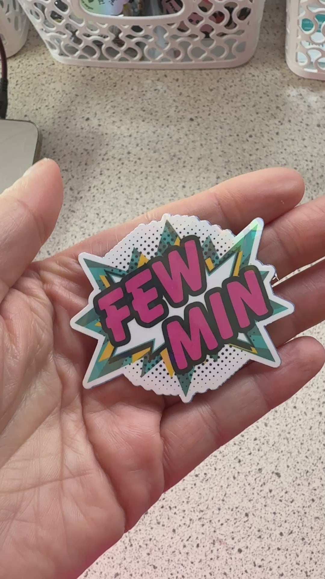 A holographic ‘Fewmin’ sticker video – the perfect shiny, funny sticker for anyone who's constantly raging.
