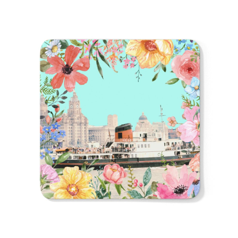 Retro Floral Mersey Ferry Coaster - Coaster - The Scouse Bird Shop