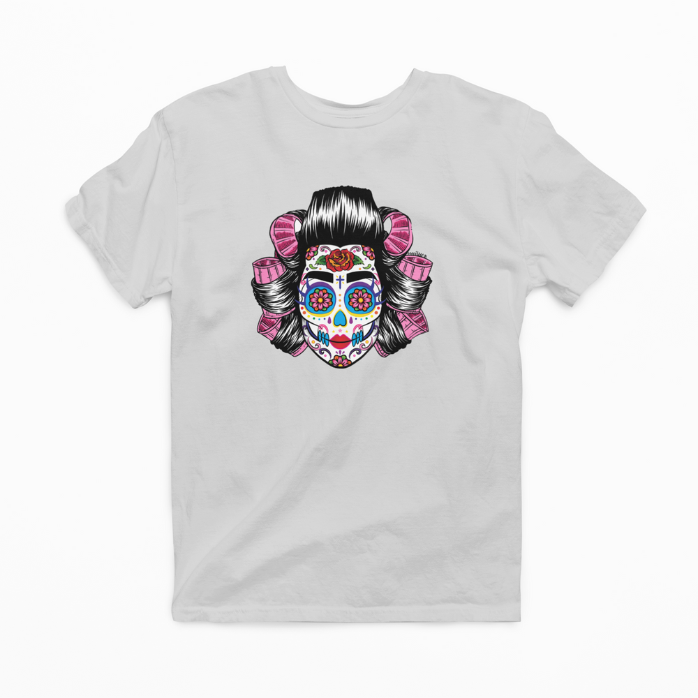 
                  
                    Scouse Sugar Skull in Rollers T-Shirt – unisex tee featuring a bold sugar skull with rollers design for the ultimate mix of Scouse glamour and gothic vibes.
                  
                