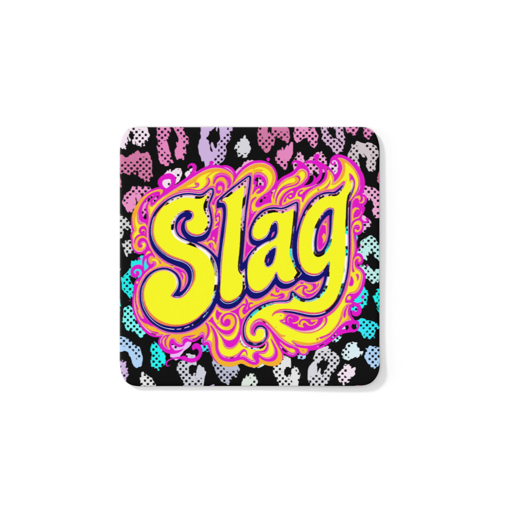 Slag Leopard Print Coaster – heat-resistant coaster with bold leopard print and cheeky ‘Slag’ text.