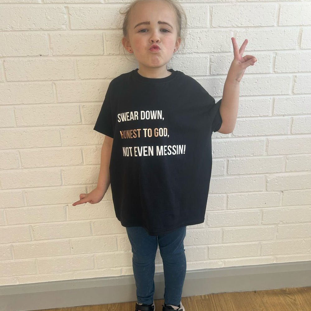 Scouse Kids t-shirt - Swear Down, Honest to God, Not Even Messin’ Baby & Kids T-Shirt – soft, breathable tee with bold Scouse slang design for little legends. Customer photo