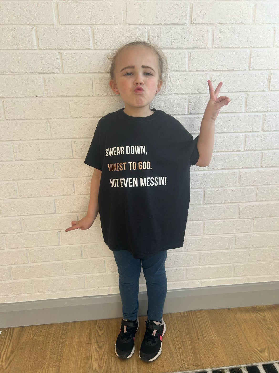 Scouse Kids t-shirt - Swear Down, Honest to God, Not Even Messin’ Baby & Kids T-Shirt – soft, breathable tee with bold Scouse slang design for little legends. Customer photo